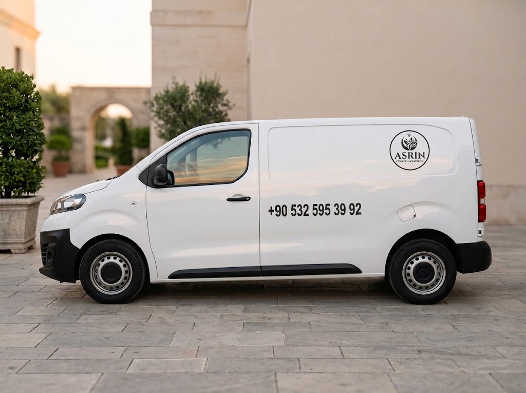 Asrın Cenaze Hizmetleri cenaze aracı yan görünüm — logo ve 0532 595 39 92